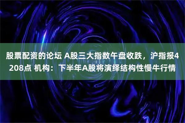 股票配资的论坛 A股三大指数午盘收跌，沪指报4208点 机构：下半年A股将演绎结构性慢牛行情